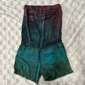 Hard Tail Strapless Romper Womens Small Tie Dye Green Purple Rayon Boho Festival